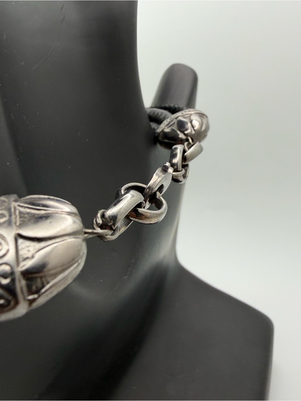 Modern Black Multi-Strand Leather Necklace with Brushed Silver Accents - Picture 6 of 7